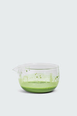 Clear glass matcha bowl for mixing by Matcha Ready, featuring a smooth, rounded design ideal for preparing matcha tea.