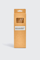 Set of four reusable matcha scoops with cleaning brush from matcha ready, perfect for preparing and serving matcha tea.